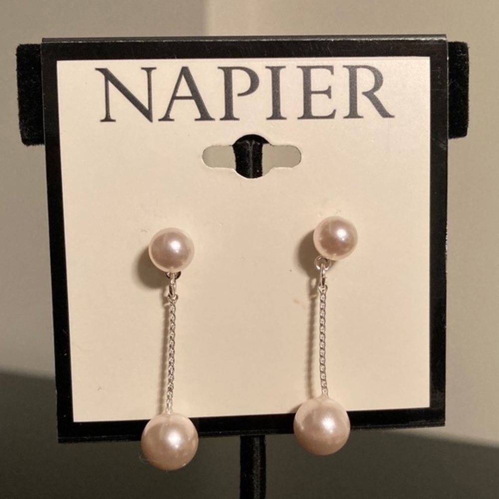 Napier Silver and Pearl Dangle Earrings